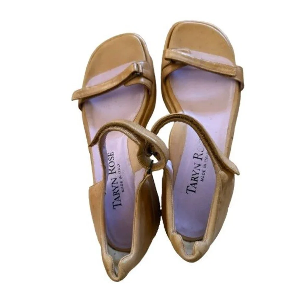 Taryn Rose Italy Tan Leather Strappy Platform Shoes Size 10M